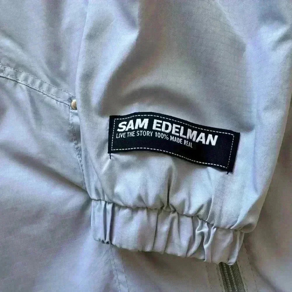 Women's Sam Edelman Ripstop Hooded Anorak Long Sleeve Zip Jacket Size Small Grey - Picture 6 of 11